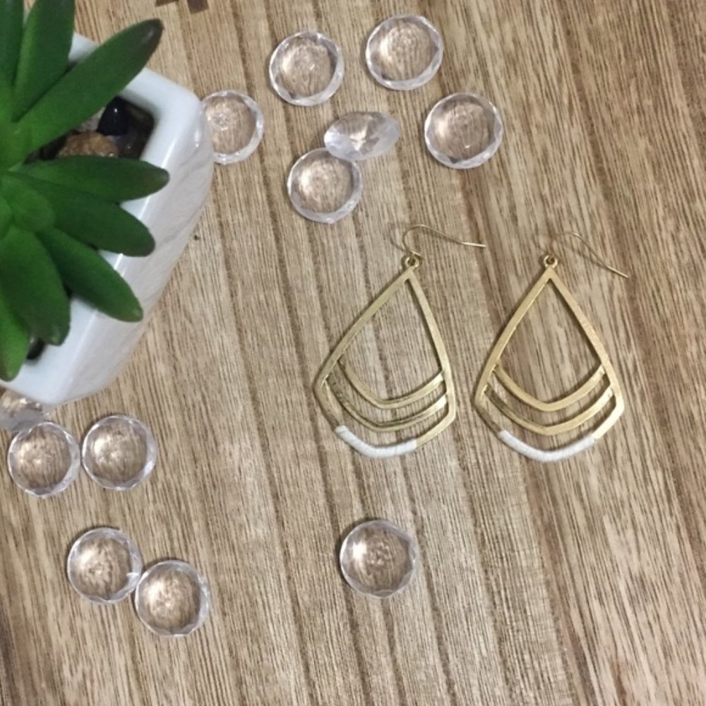 Gold Tone Fabric Wrapped Tear Drop Earrings